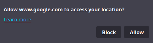 Browser pop-up asking if I'd like to allow google.com to access my location